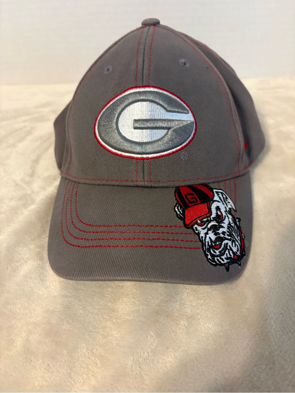 Russell Athletic Gray Kids Cap with Red Accents and Bulldog Patch